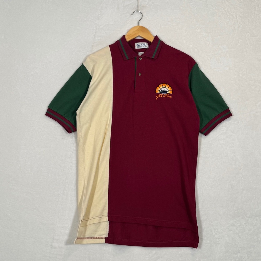 Vintage 90s Sea Palms Burgundy Colorblock YTB Travel‎ Network Polo Shirt Medium